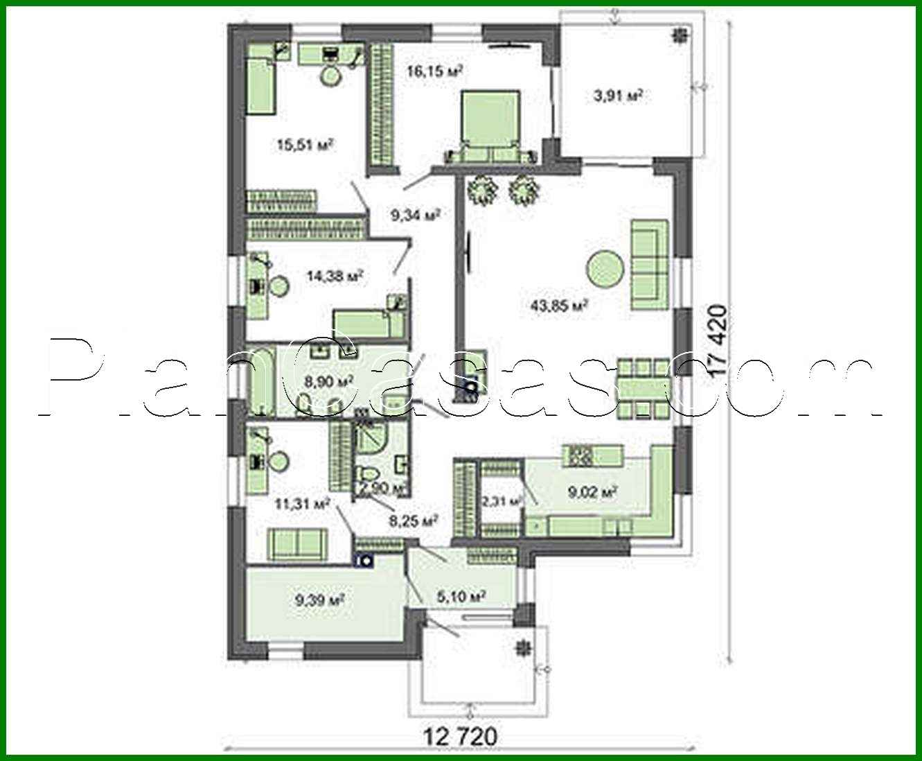 Visualization gallery - One-storey cottage with a corner terrace