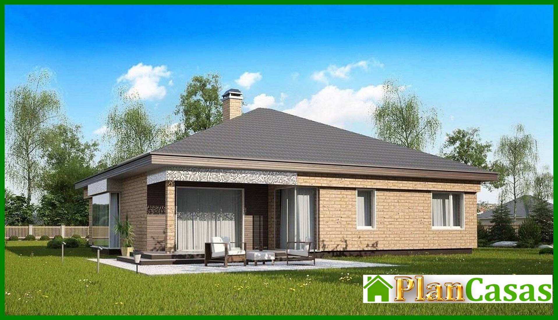 Visualization gallery - The project of a one-story cottage with a garage and a brick facade