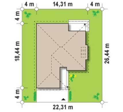 Visualization gallery - The project of a one-story cottage with a garage and a brick facade