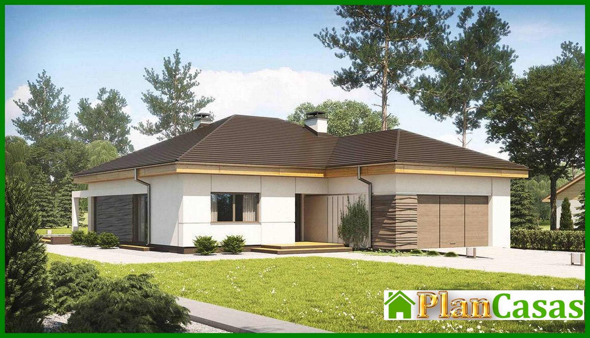 Project of a one-story house with a garage for two cars house plan