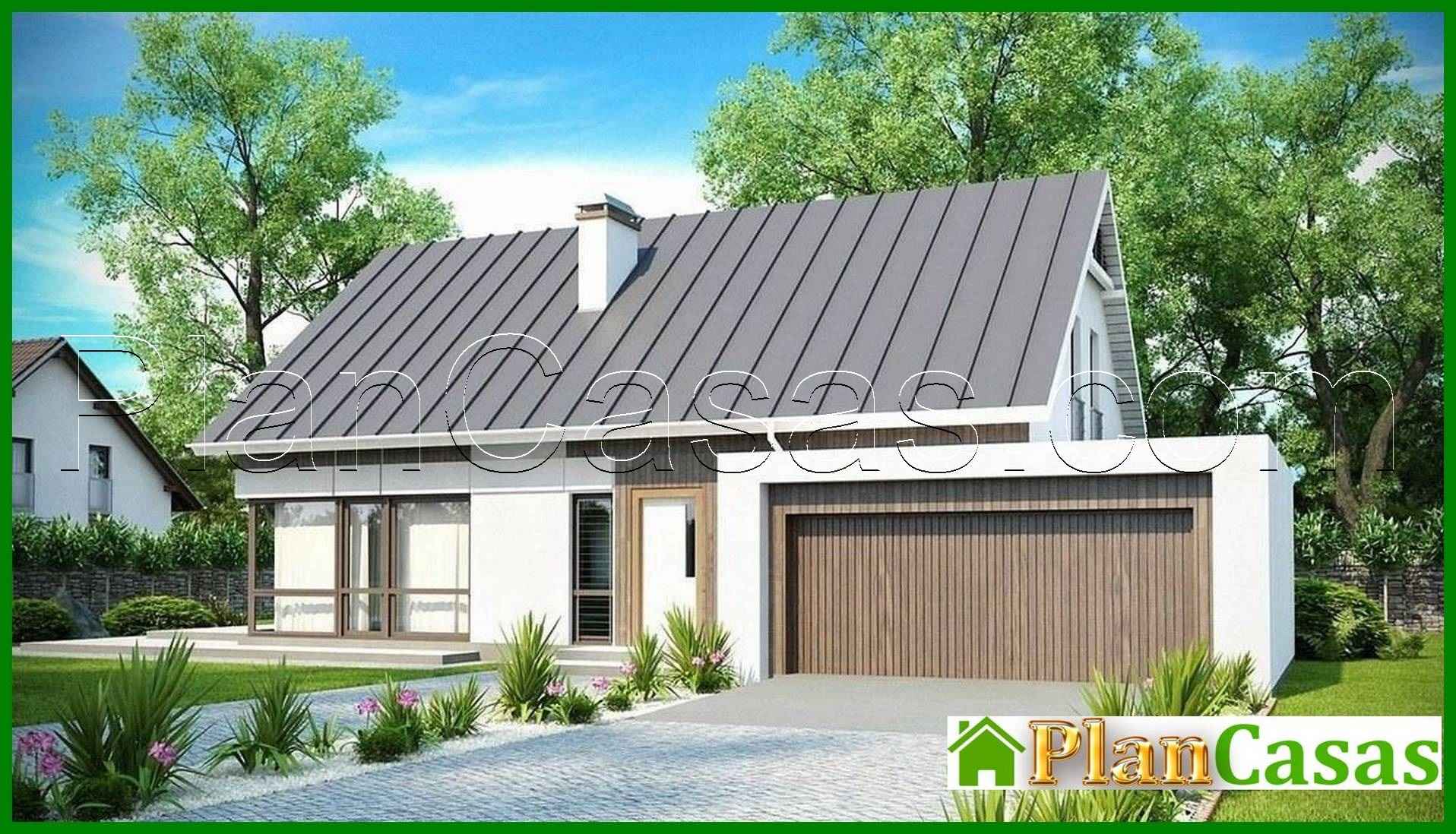 House project with an attic, a living room and a double garage house plan