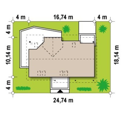 Visualization gallery - Cottage project with built-in garage, corner terrace and study
