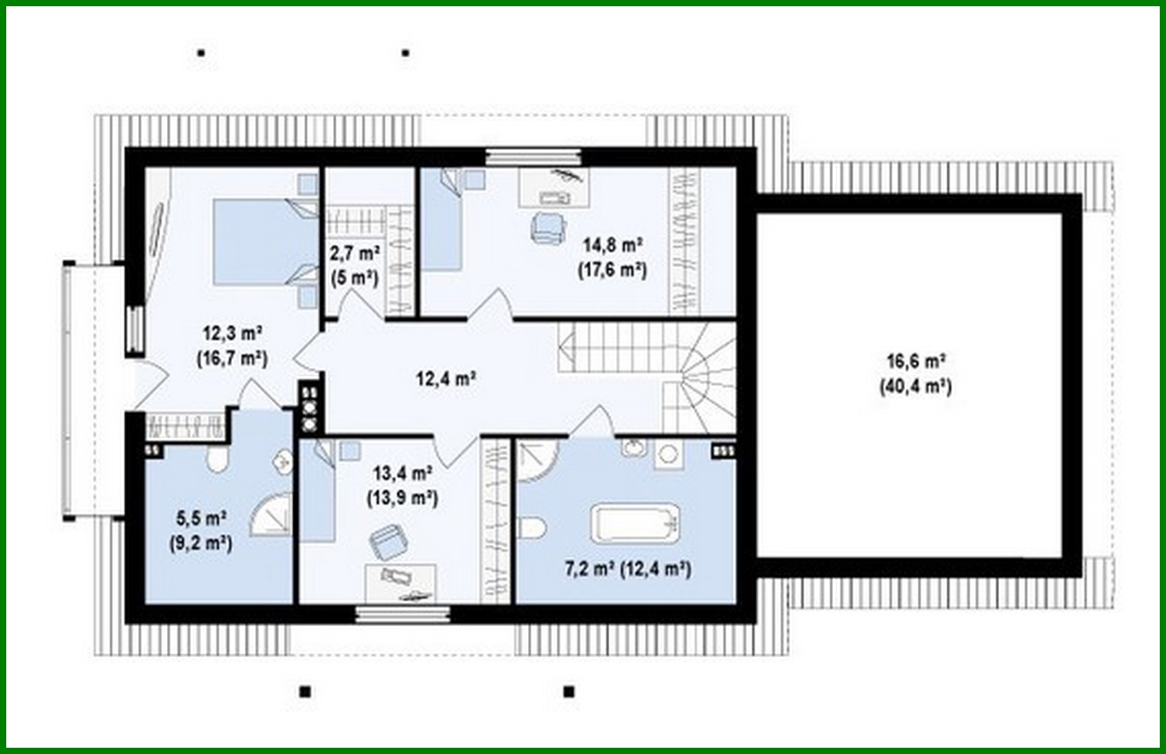 Visualization gallery - Project of a large cottage with a garage, an attic and an additional bedroom