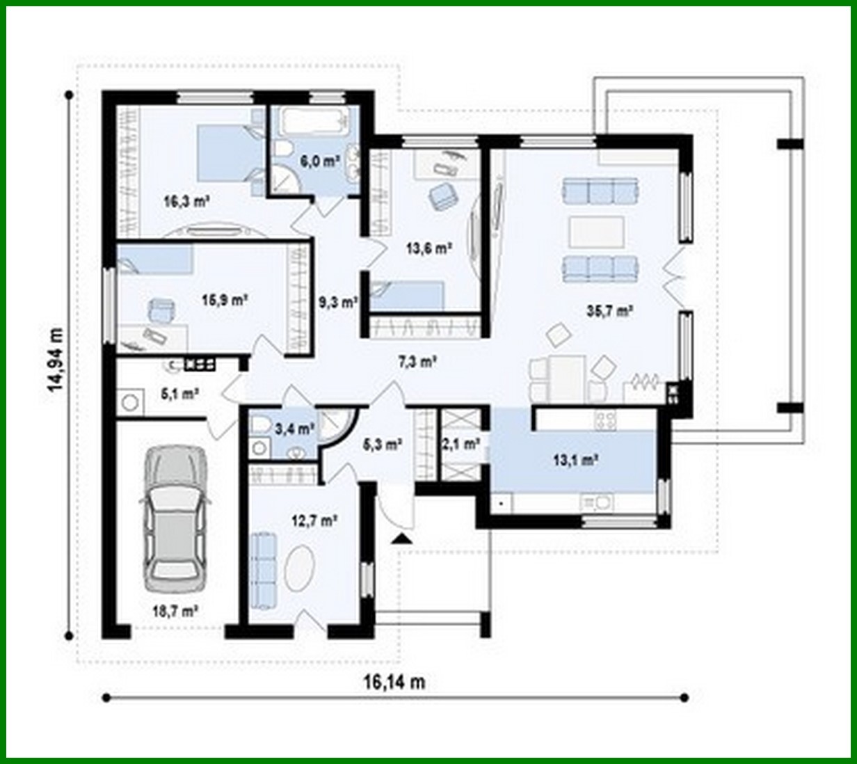 Visualization gallery - The project of a cozy classic one-story house with a garage for 1 car