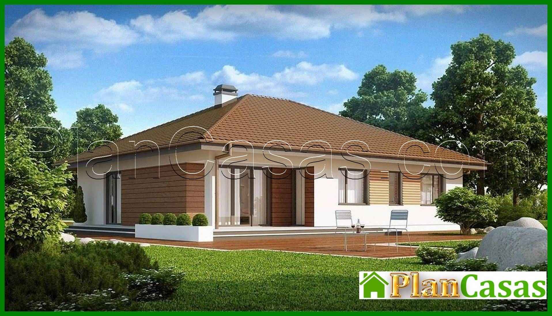 One-storey cottage project with a garage for two cars and a large utility room house plan