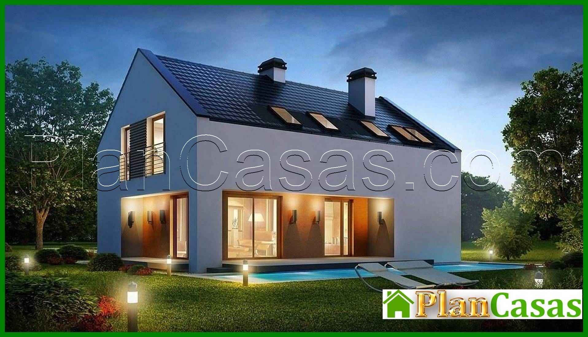 The project of a modern bright cottage with a garage and a gable roof house plan