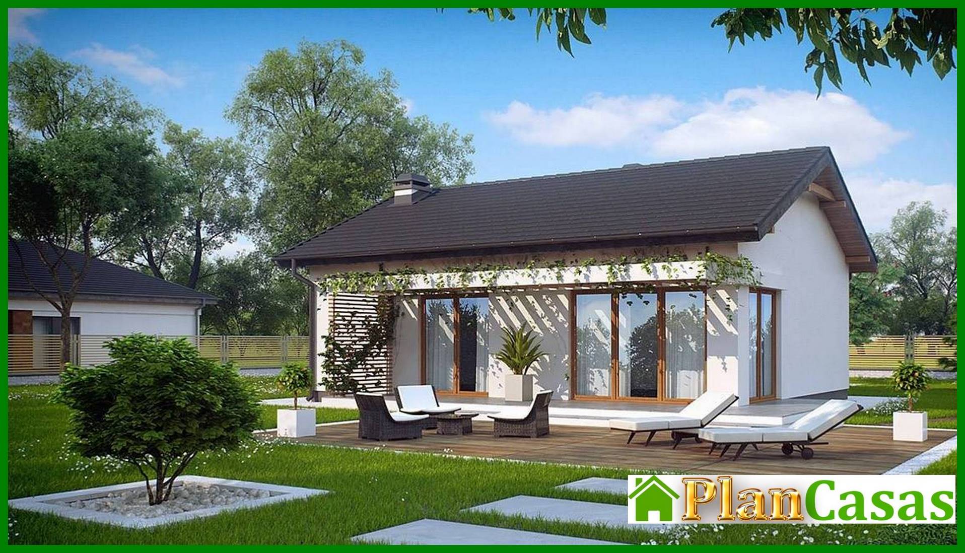 The project of a small one-story house with a convenient side entrance house plan