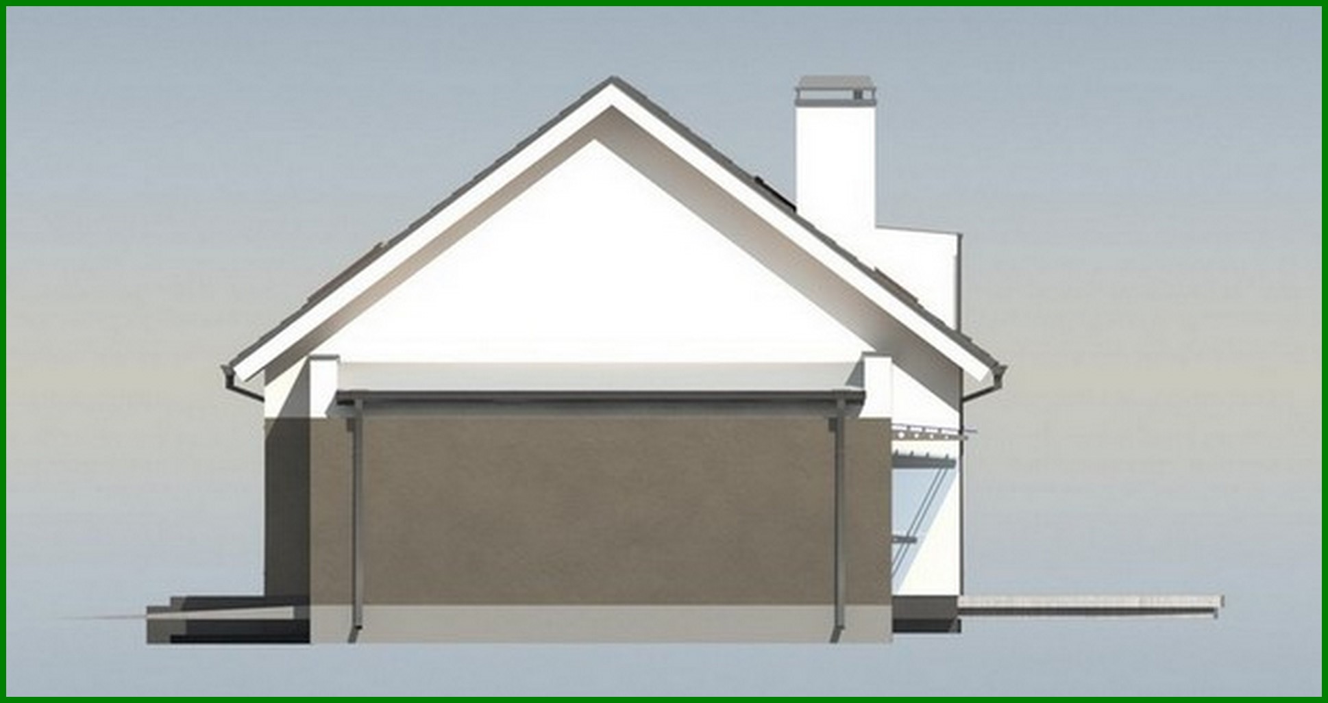 Visualization gallery - The project of a one-story house with an attic and a large front window in the living room