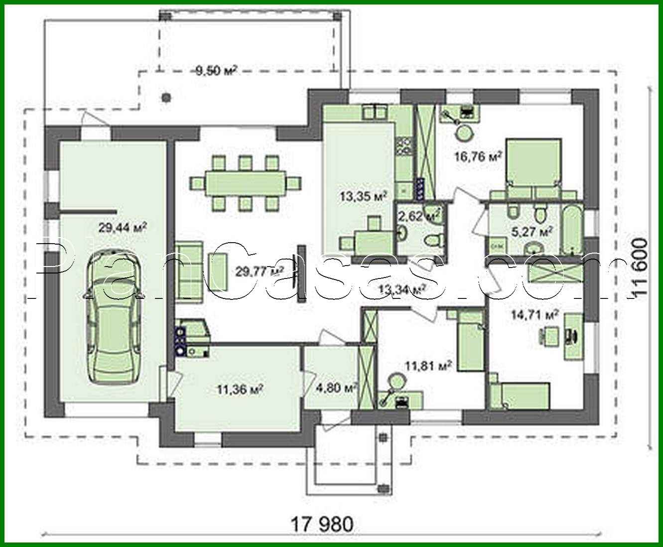 Visualization gallery - Three-bedroom single-story house project with garage
