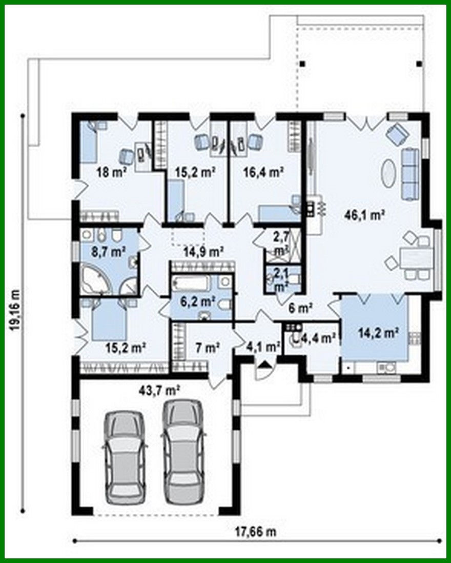 Visualization gallery - Project of a comfortable one-story house with a garage for two cars