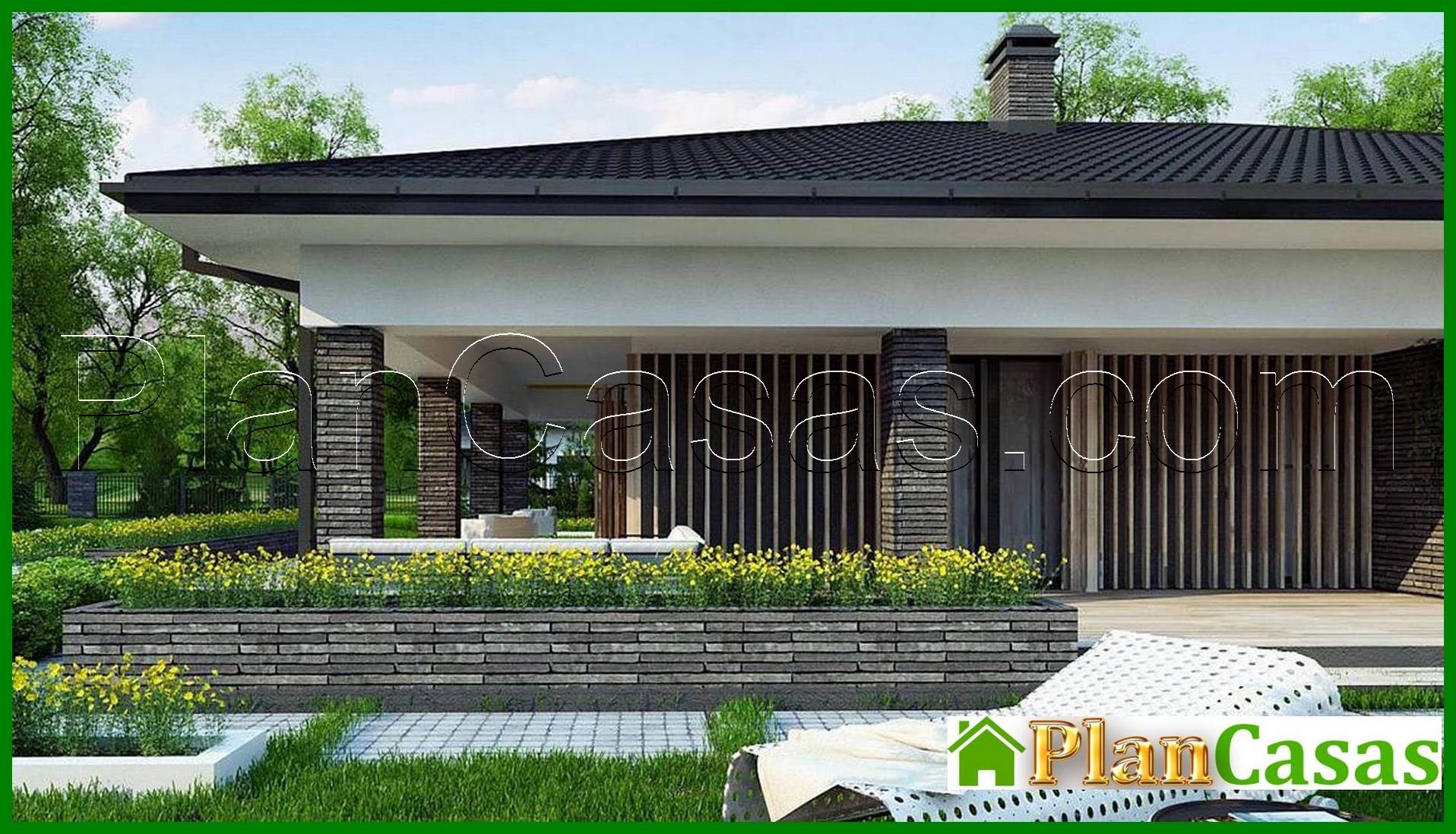 The project of a one-story house with an area of ​​186 square meters. m with artificial stone decor house plan