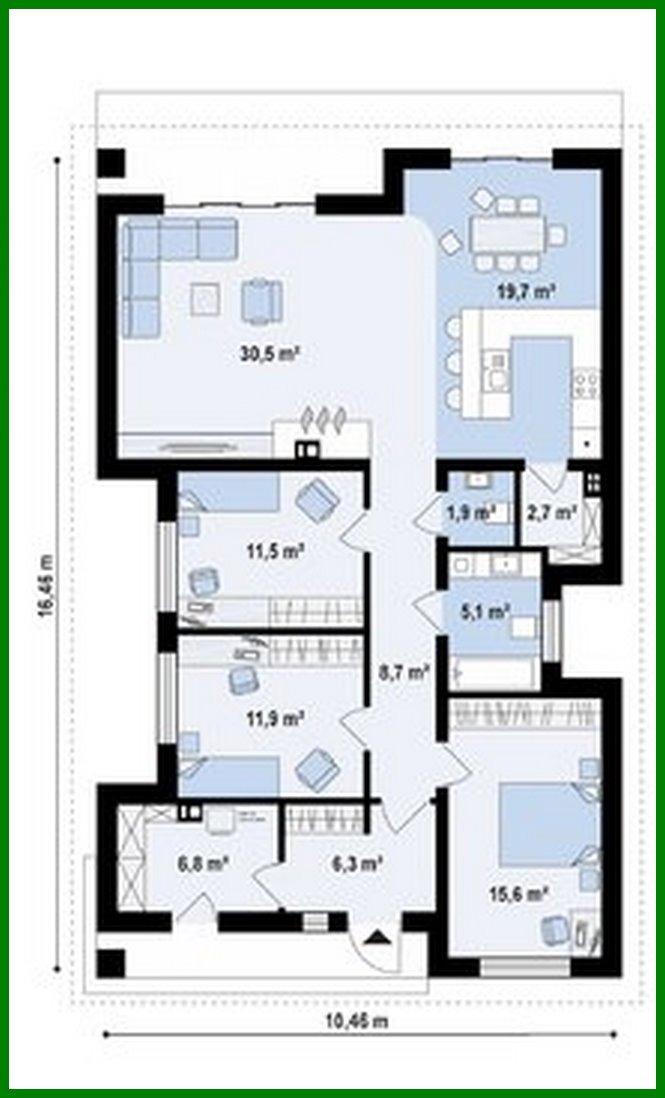 Visualization gallery - The project of a one-story house with an area of ​​120 square meters. m, decorated with artificial stone