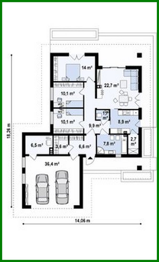 Visualization gallery - The project of a classic one-story cottage with a garage for two cars with an area of ​​up to 150 m2