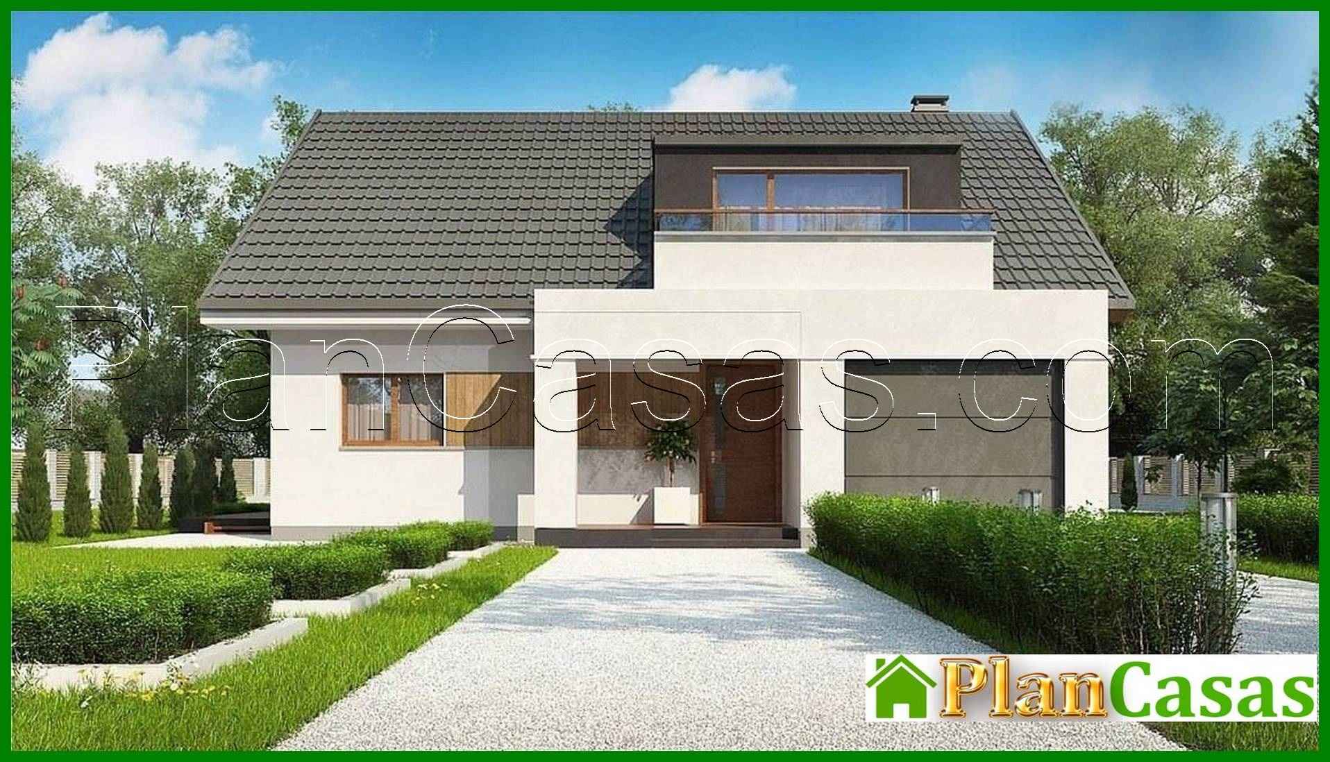 The classic project of a country estate with an attic and a garage house plan