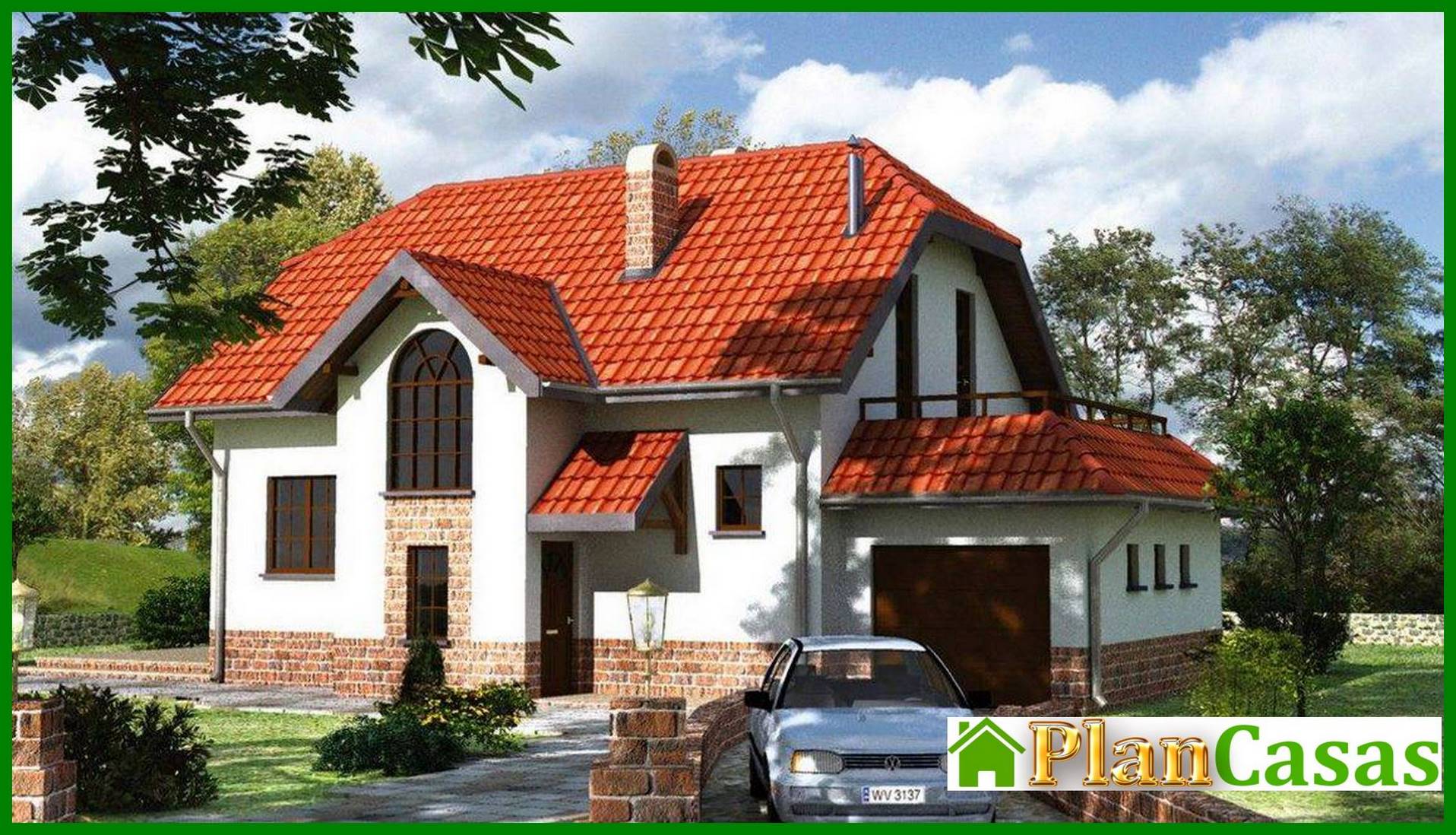 A project of an interesting attic house with an attached garage house plan