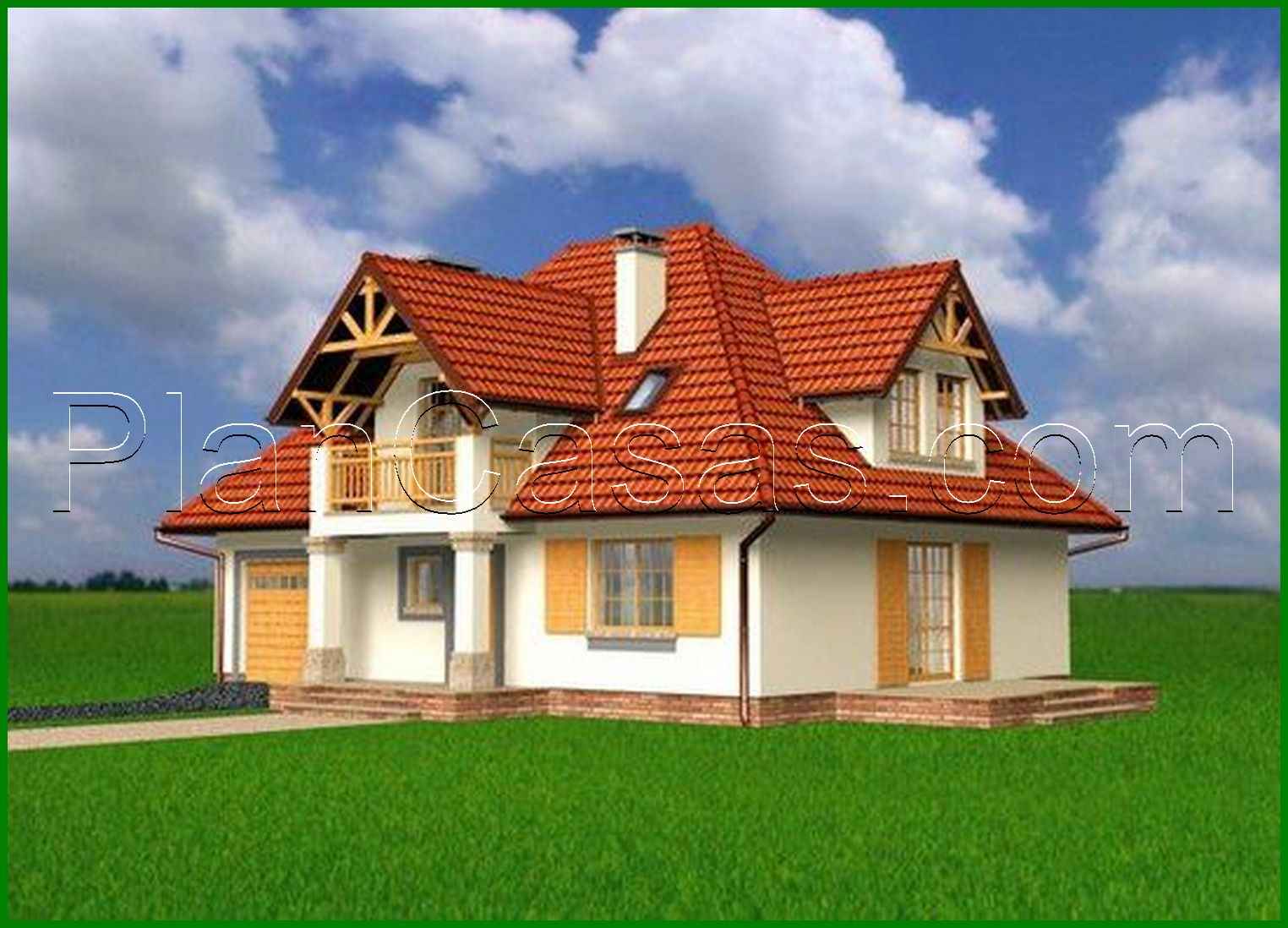 Visualization gallery - Project of an individual mansion with wooden details