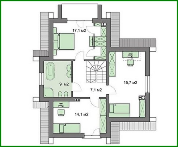 172. The project of a two-story house with a kitchen studio and an office