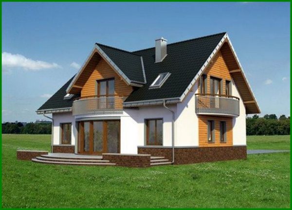 338. Architectural project of a beautiful country cottage with semicircular bay windows