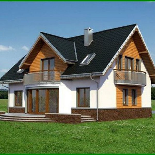 338. Architectural project of a beautiful country cottage with semicircular bay windows