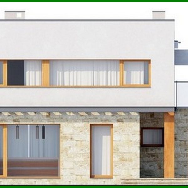 355. Project of a two-storey modern cottage with a terrace and a garage