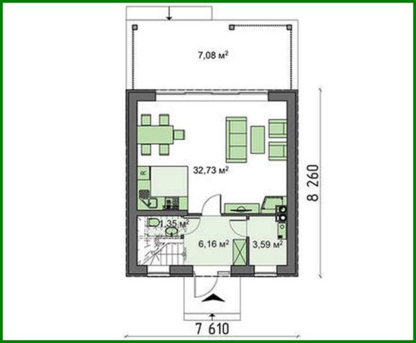 365. Compact cottage with an attic 80 m²