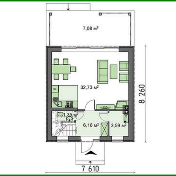 365. Compact cottage with an attic 80 m²