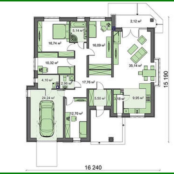 386. One-storey cottage project with a garage and 4 comfortable bedrooms