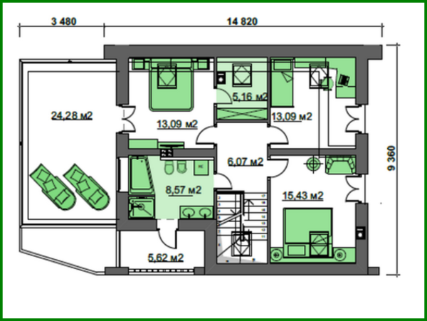 391. Spacious attic 4-bedroom apartment building