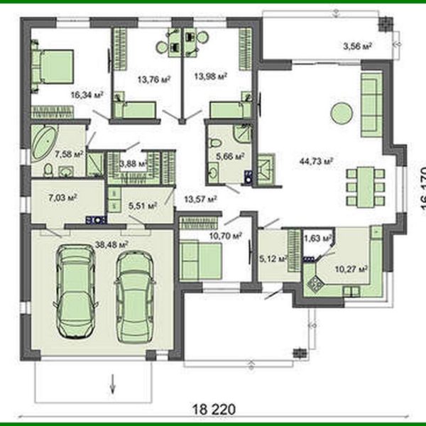 393. One-floor Four-Bedroom Cottage