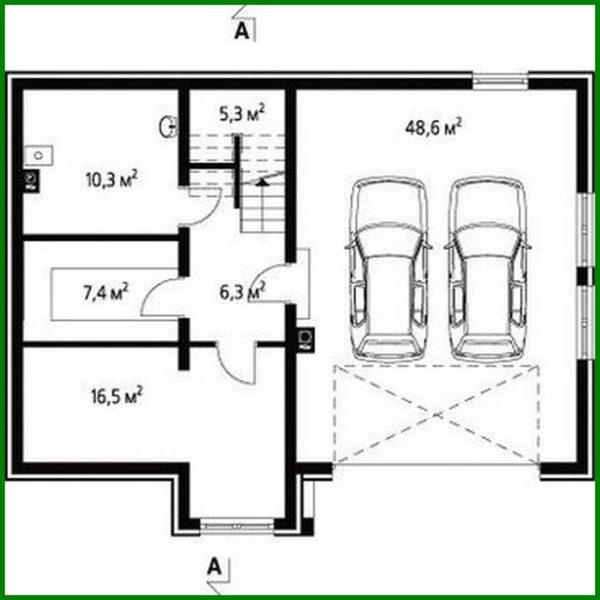 399. House project with a garage for two cars in the basement