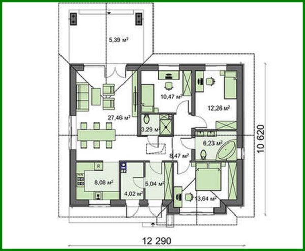 423. One-Floor Three-Bedroom Country House