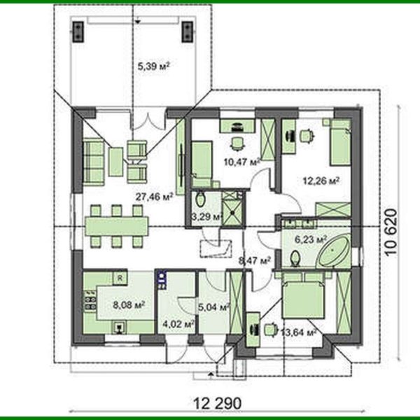 423. One-Floor Three-Bedroom Country House