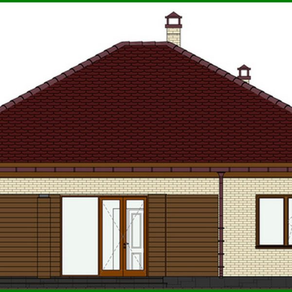 452. Project of a beautiful cottage decorated with bricks and two bedrooms, a large wardrobe