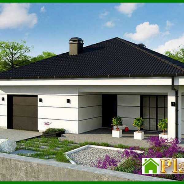 455. The project of a modern European house with a garage and two terraces with a total area of ​​164 square meters. 