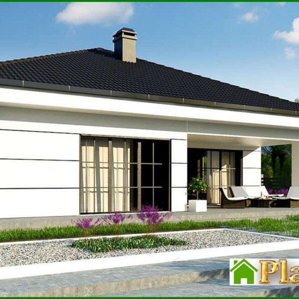 455. The project of a modern European house with a garage and two terraces with a total area of ​​164 square meters. 