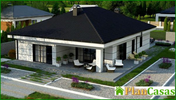 455. The project of a modern European house with a garage and two terraces with a total area of ​​164 square meters. 