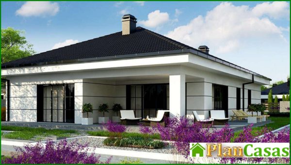 455. The project of a modern European house with a garage and two terraces with a total area of ​​164 square meters. 