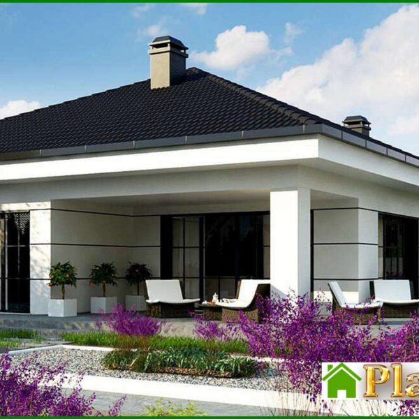 455. The project of a modern European house with a garage and two terraces with a total area of ​​164 square meters. 