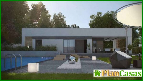 458. High-tech stylish single-storey house project with pool and one-car garage