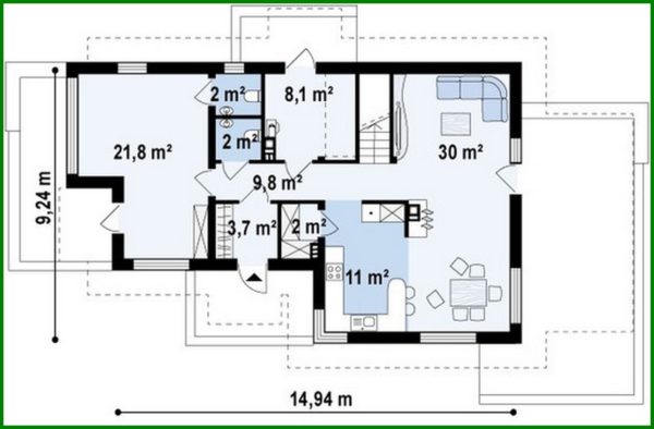 481. Project of a house with an attic and an additional room on the ground floor