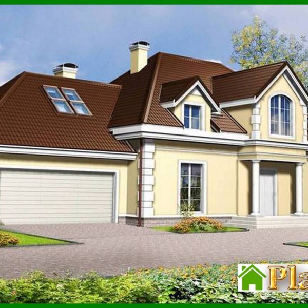 487. Project of a mansion with a garage for two cars