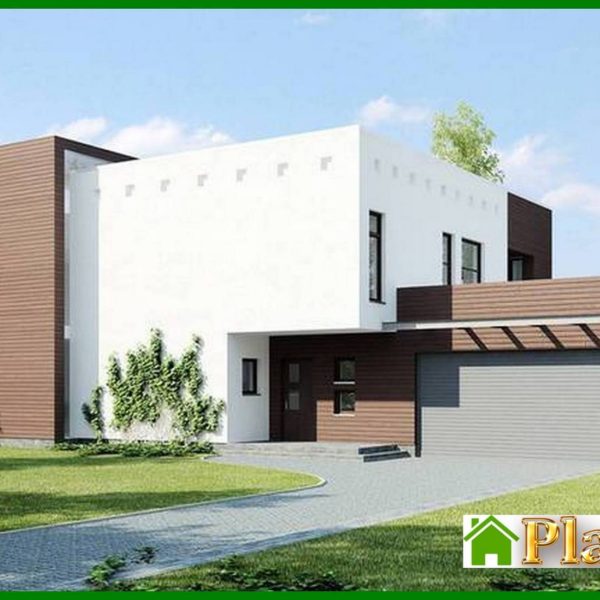 493. Design of a modern cottage with a spacious terrace above the garage