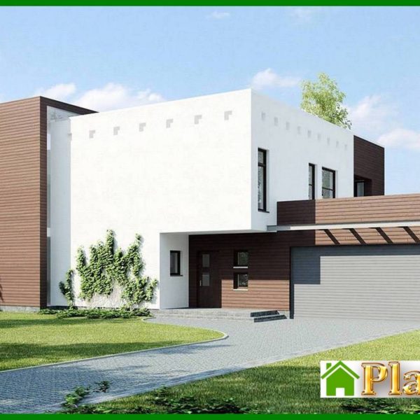 493. Design of a modern cottage with a spacious terrace above the garage