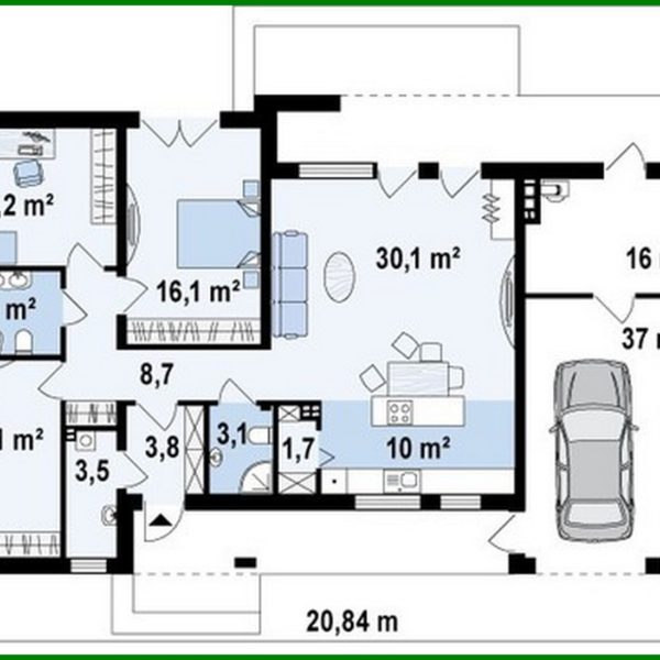 494. High-tech cottage project with a garage for two cars