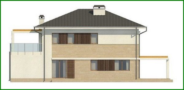 498. The project of a stylish bright beautiful two-story house with a garage and a terrace