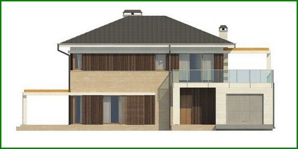 498. The project of a stylish bright beautiful two-story house with a garage and a terrace