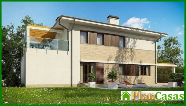 498. The project of a stylish bright beautiful two-story house with a garage and a terrace