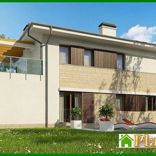 498. The project of a stylish bright beautiful two-story house with a garage and a terrace