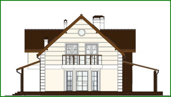 506. The project of a chic country house with a bay window and beautiful balconies