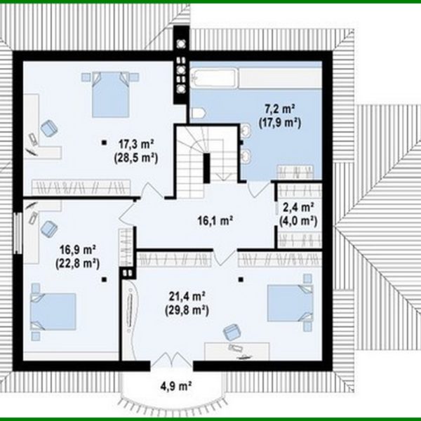 530. Project of a classic house with an attic and a balcony